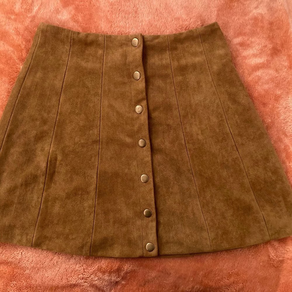 Honey Punch Faux Suede Mini Skirt Button Front Tan Camel Size S